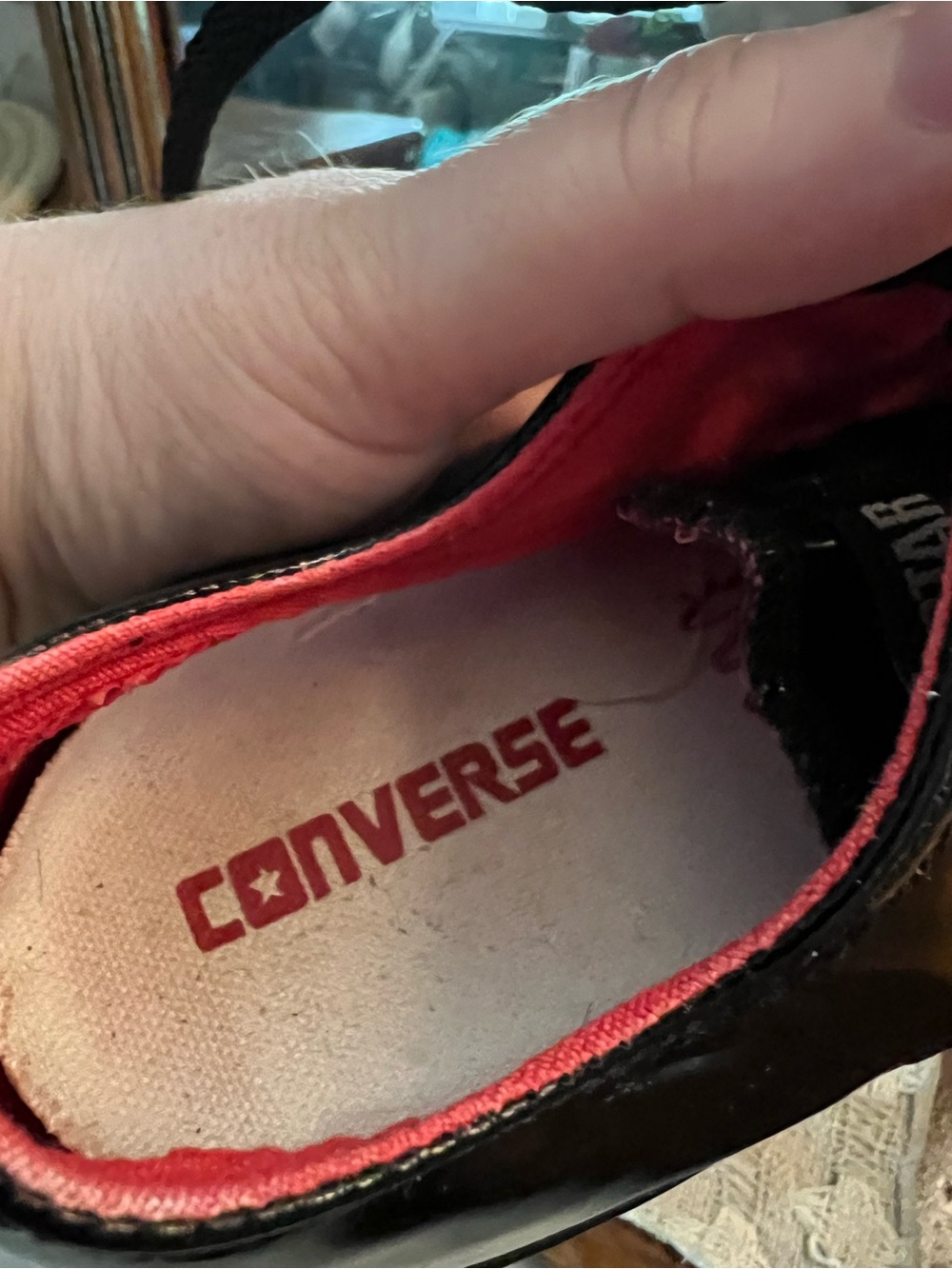 CONVERSE *RARE* Patent Leather Low Top Streetwear Sneakers Black Red Men's 8.5 - Picture 4 of 7